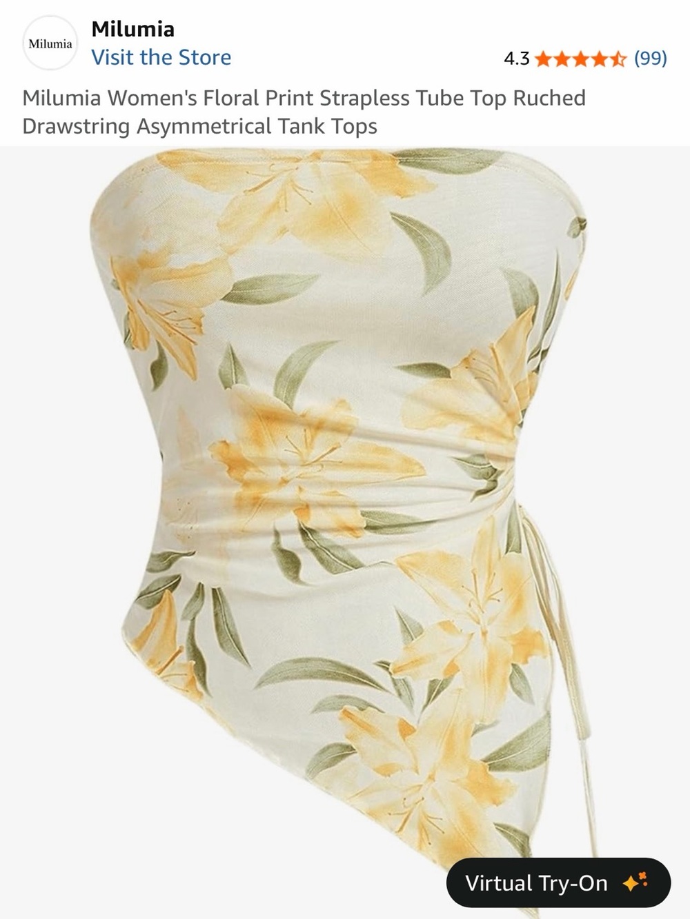 Milumia Yellow Floral Strapless Asymmetrical Crop Top